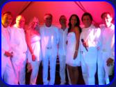 White Night-Party in Semriach - von links n. rechts: Peter, Joschi, Marlena Martinelli, Günther, Helmut Martinelli (Sternenstaub), Landcafe-Chefin Christine Martinelli, Walter und Michael